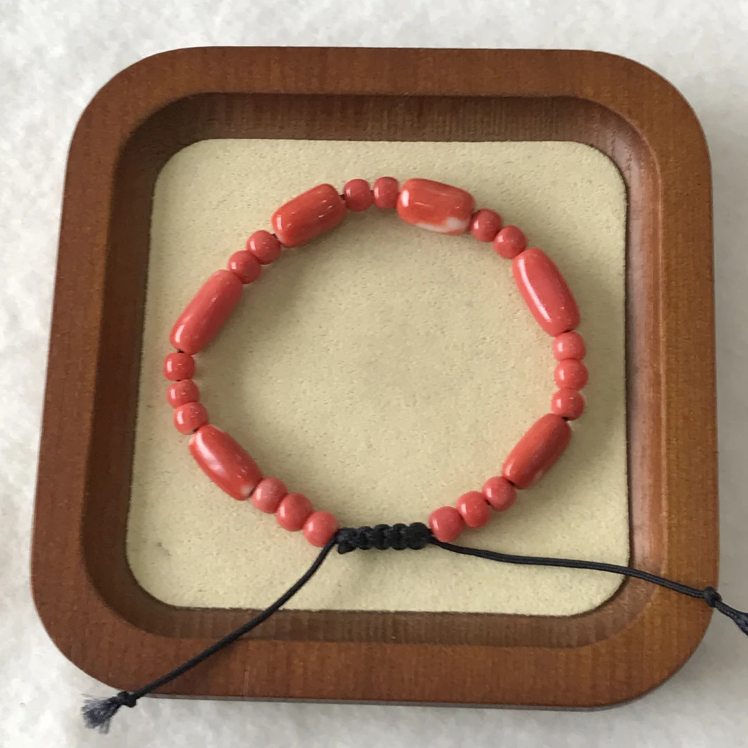 天然红珊瑚 台湾莫莫 桶珠手链 9.28g