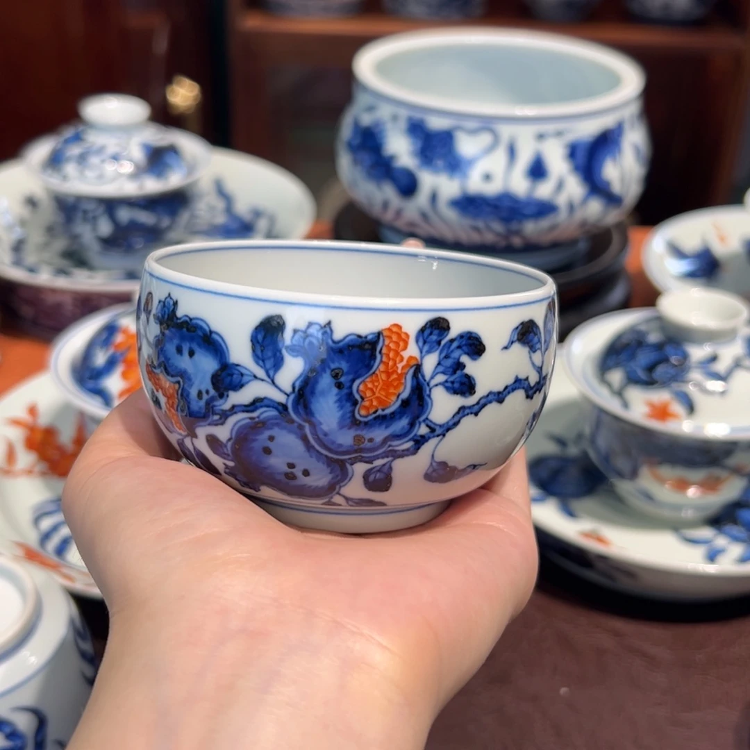 青花雯华堂手绘杯杯