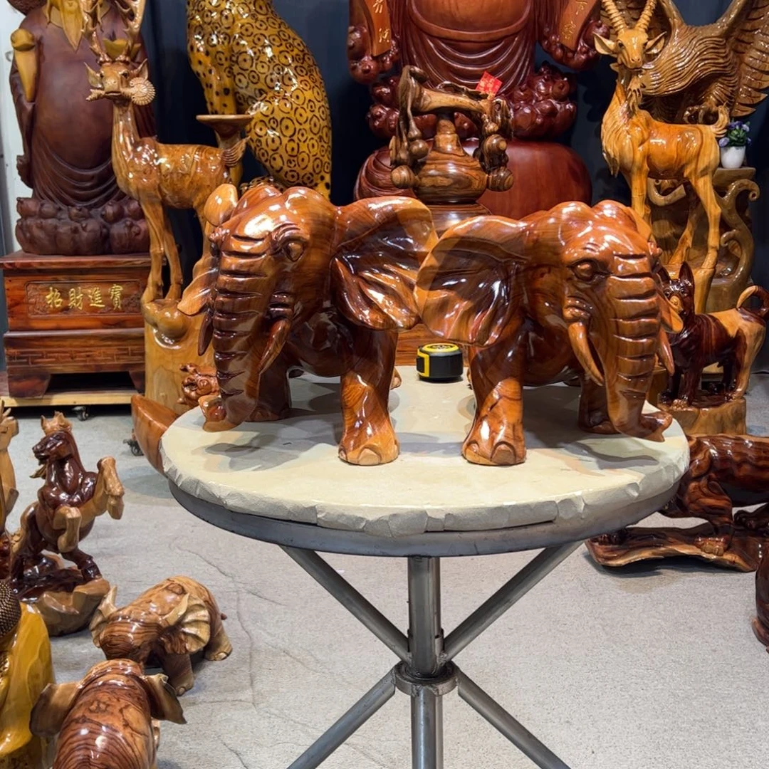 老***6香樟木香樟木材质大象一对