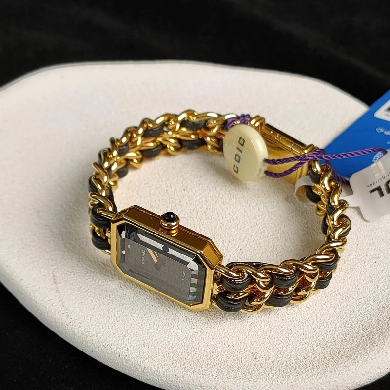 95新 Chanel/香奈儿 Azul-黑金中古皮穿链方糖手表 L码52184
