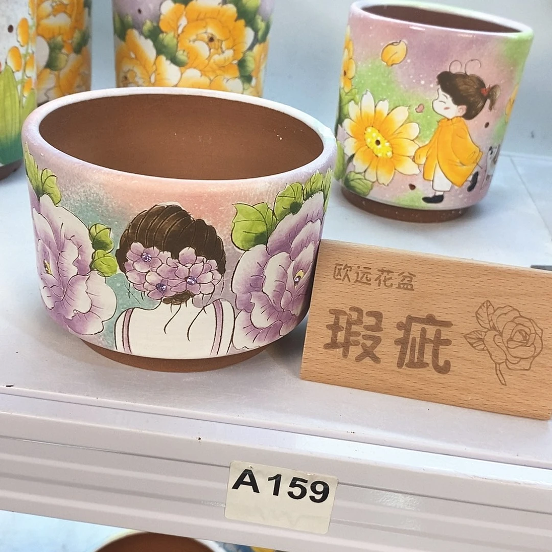 花盆紫砂红陶手绘花盆