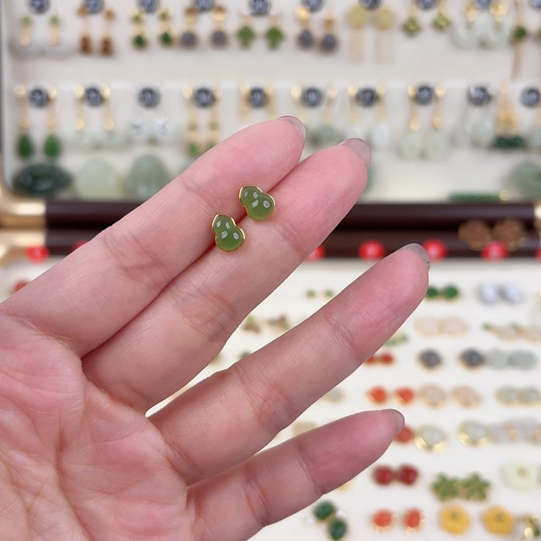 银S925镶嵌和田玉耳饰