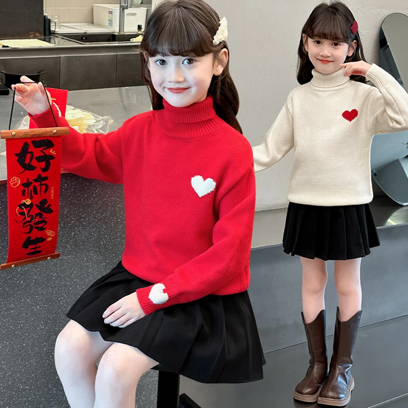 女童高领毛衣秋冬儿童打底衫2025新款秋季中大童加绒加厚内搭线衣