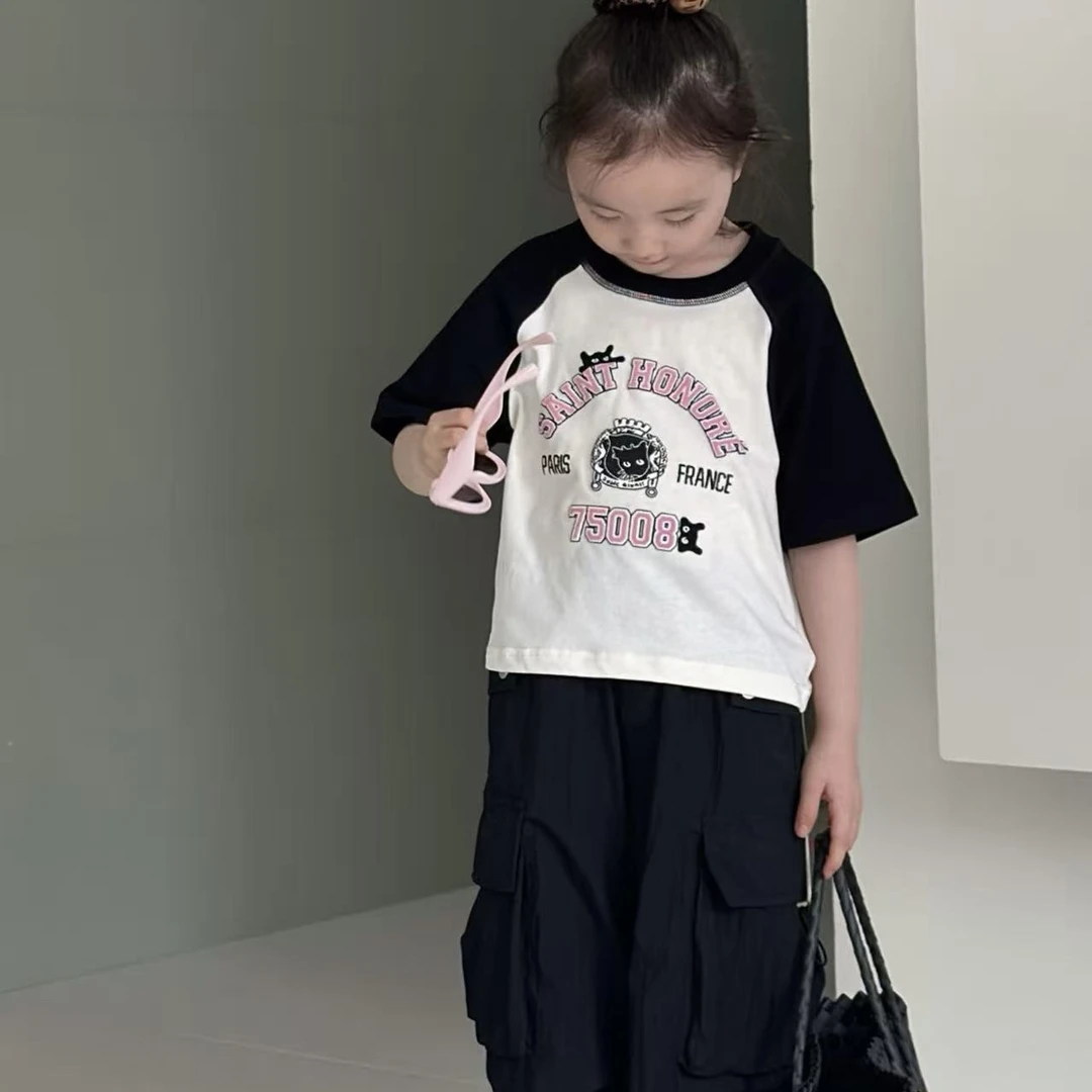 6001儿童卡腰拼色T恤