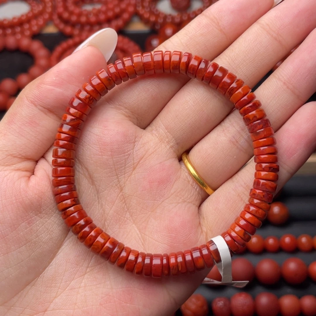 南红玛瑙未镶嵌手串Y7mm收藏满肉妖孽牛血火焰直切药片手串