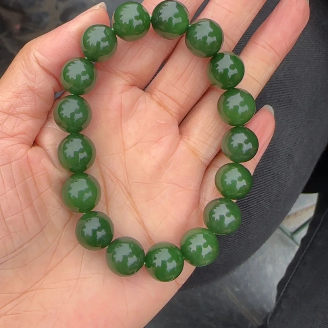 和田玉未镶嵌手链卡12碧玉俄料老坑高货手串