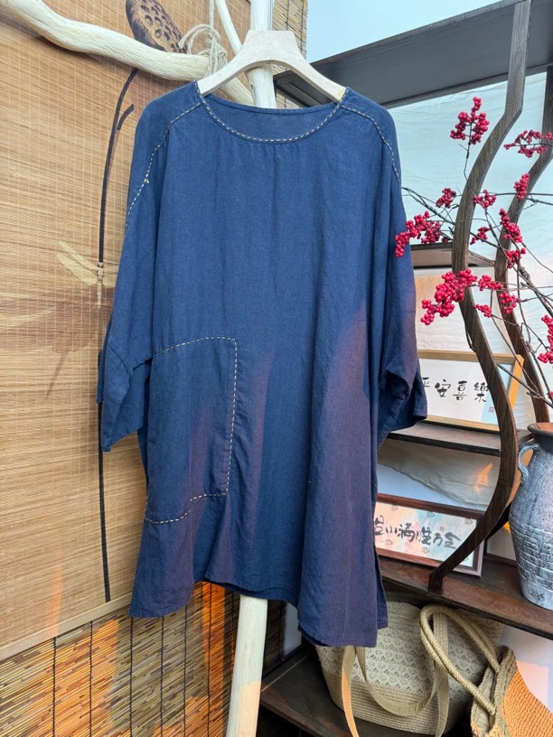 ［淇淇推荐］雨露麻设计款圆领手工缝线半袖上衣（衣长82 胸围142）