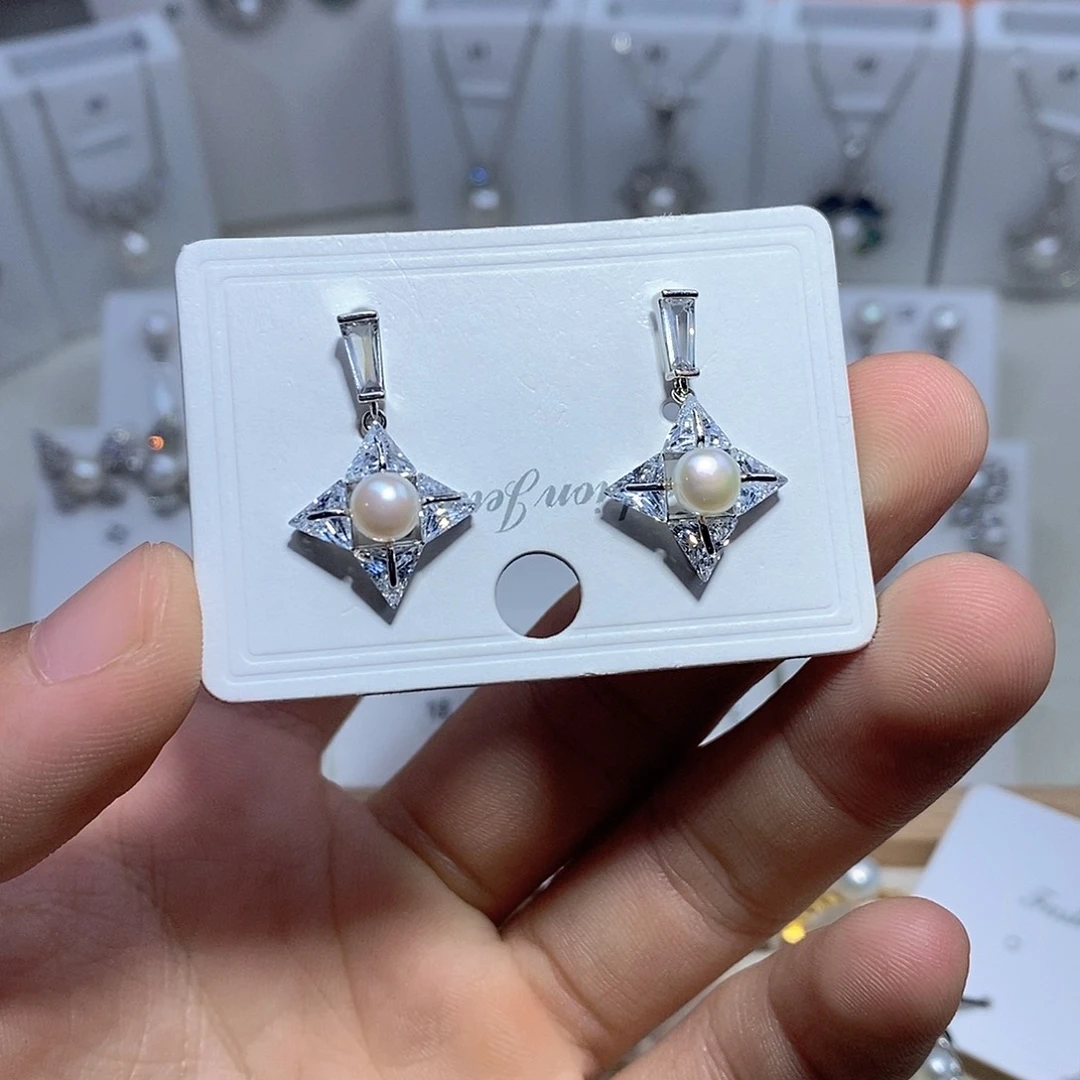 淡水珍珠耳坠银S925镶嵌