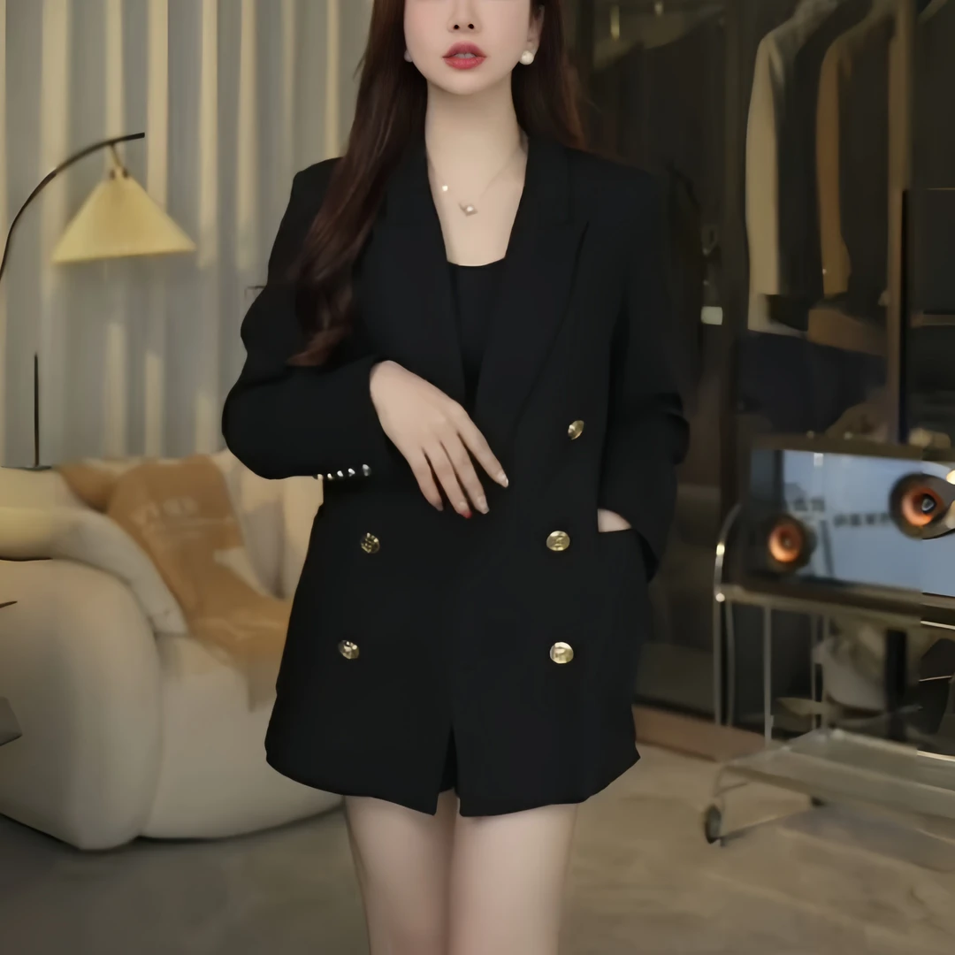 轻奢春秋西装外套女2025新款高级感气质韩版宽松显瘦双排扣小西服