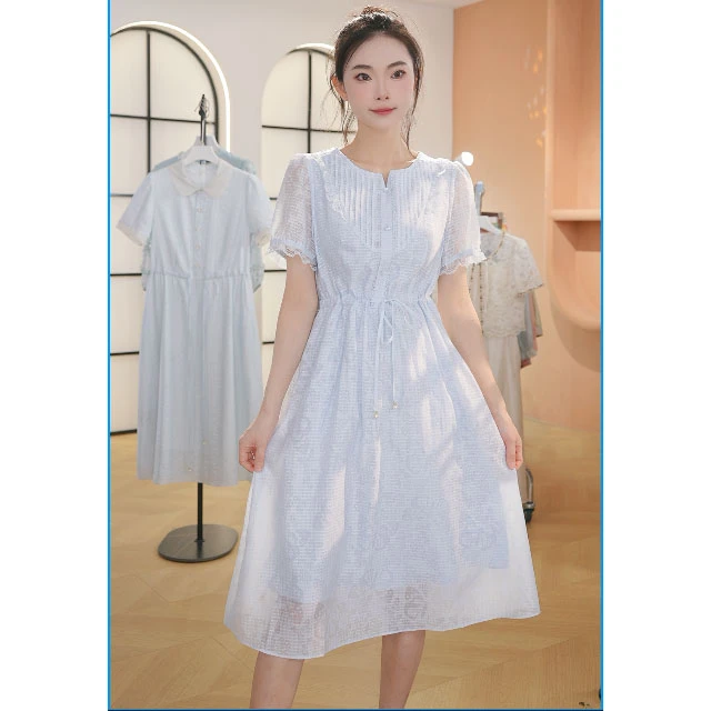 L611气质新款夏季2025新中式温柔风长裙高腰显瘦今年流行连衣裙