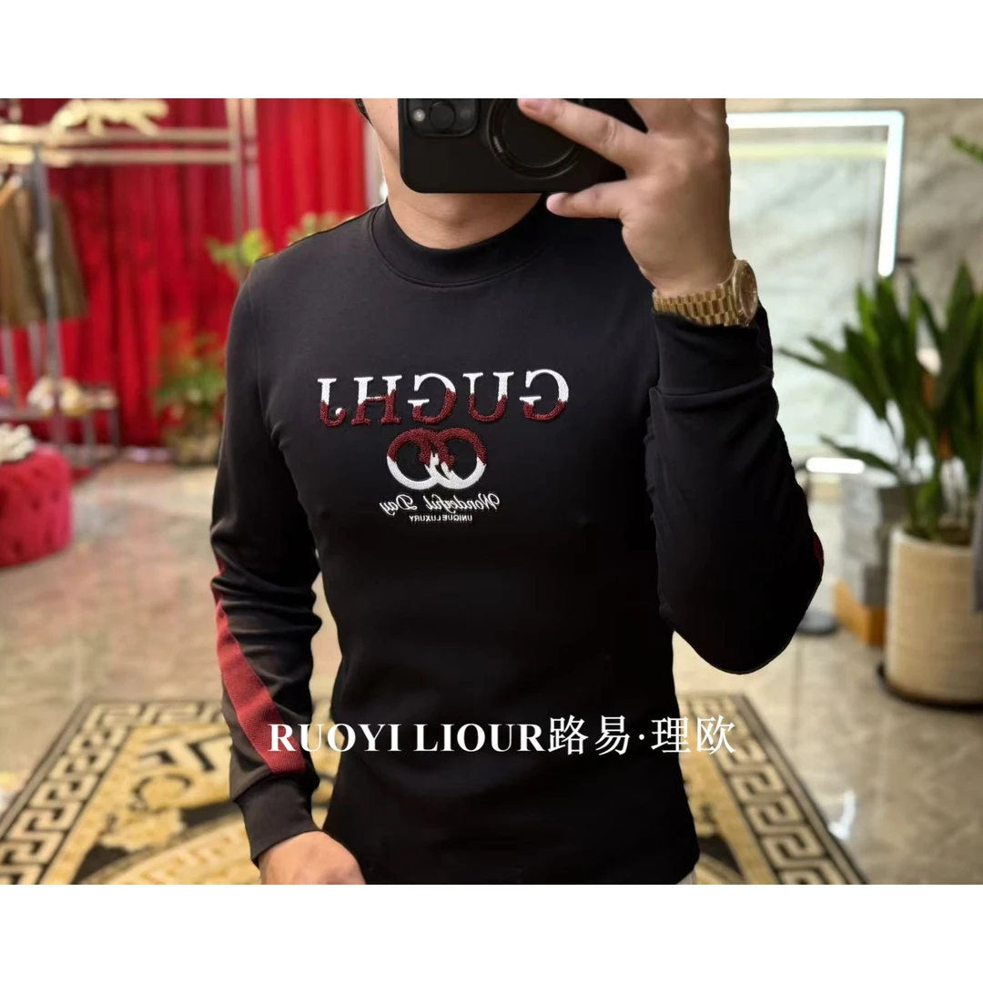 【路易理欧】欧货长袖T恤重工刺绣莫代尔棉T修身时尚打底卫衣0546