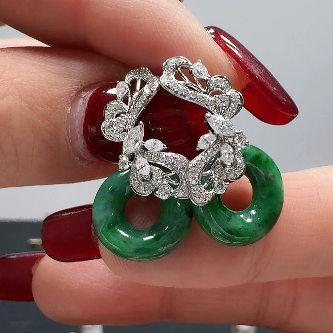 翡翠耳饰18K金镶嵌耳饰