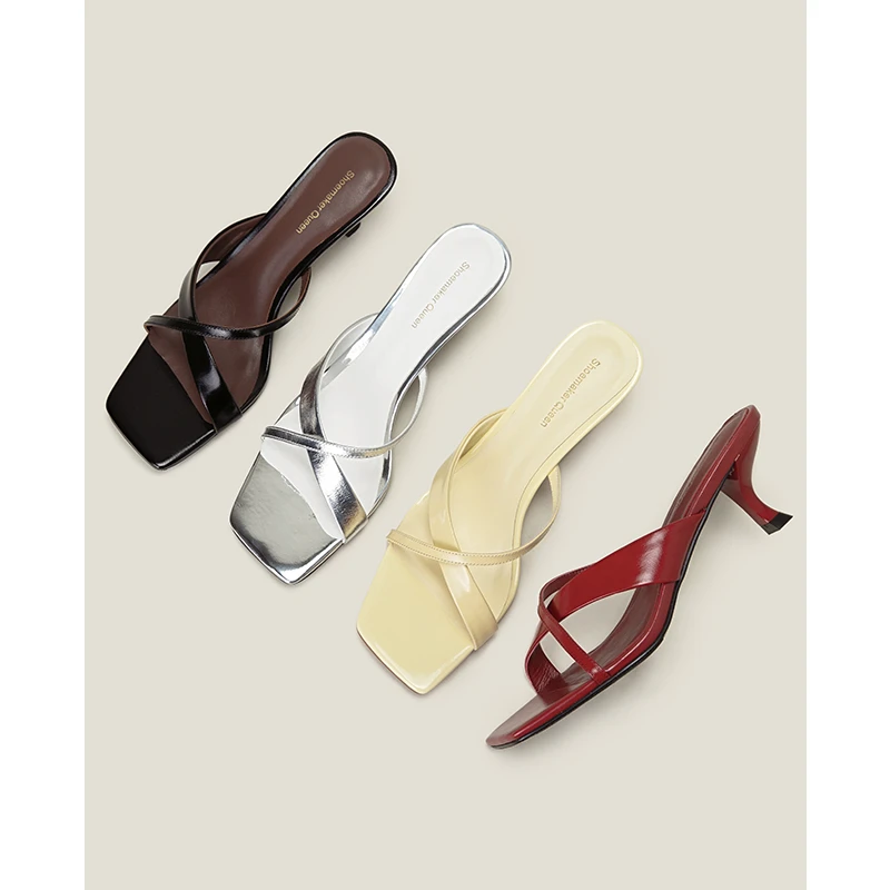 【Shoemaker Queen】2025夏季新款方头细跟凉拖女高跟拖鞋外穿