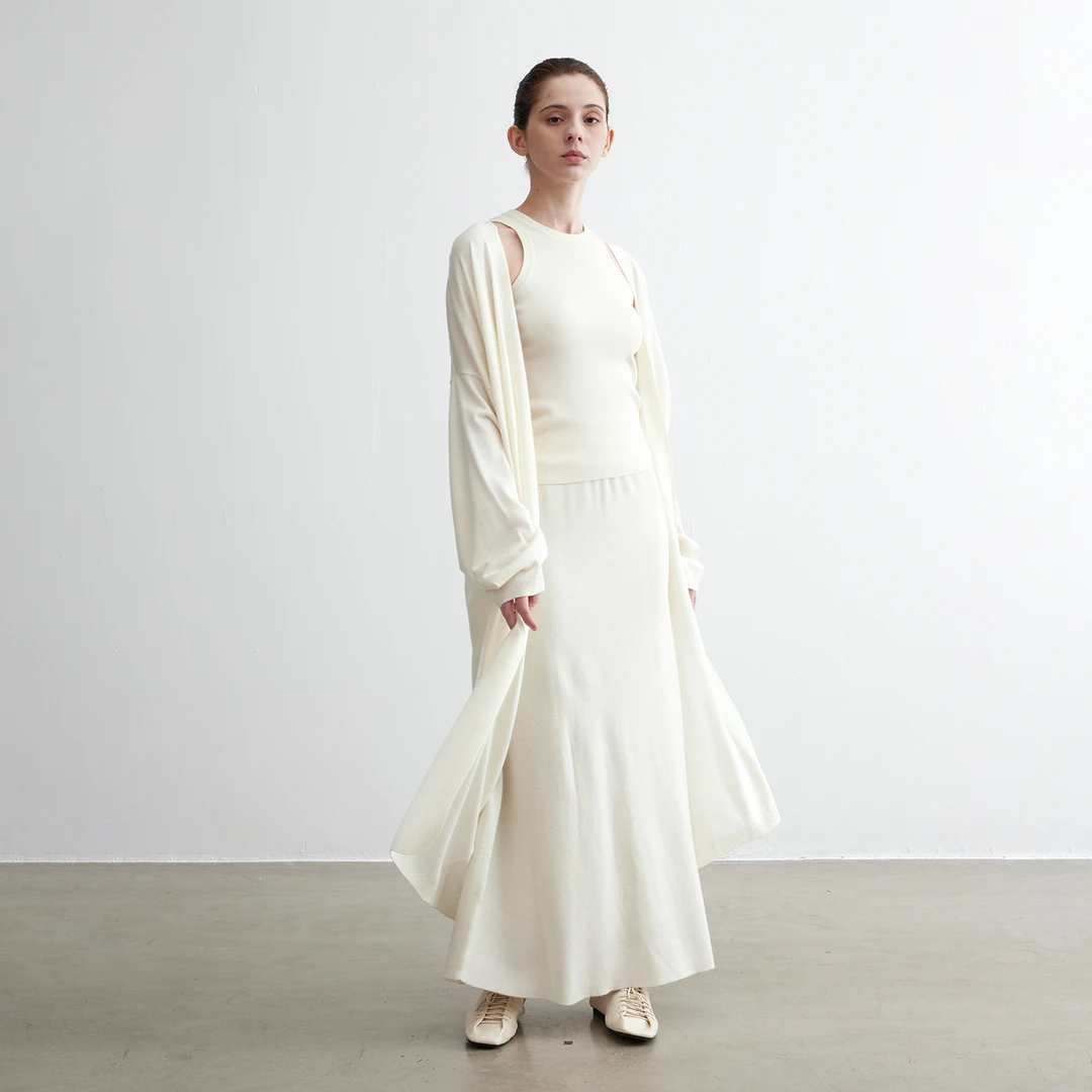 NOEND【包晨希 同款】绵羊毛桑蚕丝细腻超显瘦百搭工字背心开衫套装