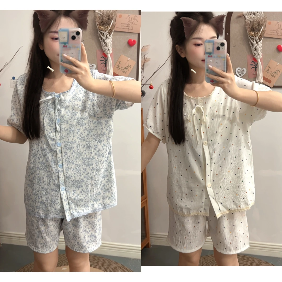 夏季短袖短裤版慵懒睡衣套装睡衣家居服