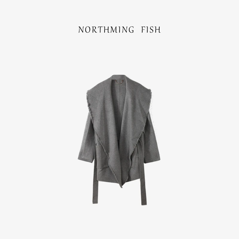 NorthMing fish 简约大气 时髦大翻领山羊绒中长款大衣