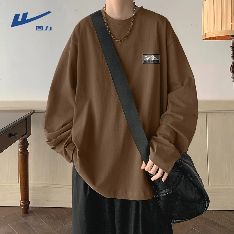 回力户外山系纯棉长袖t恤男款春秋季潮流宽松亲肤透气圆领打底衫