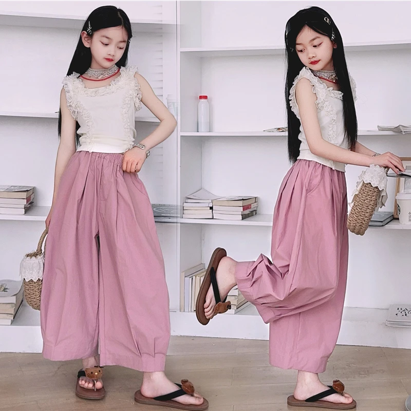 女孩爵士舞服装潮酷防蚊灯笼裤套装女童街舞裤子练功服露脐舞蹈服