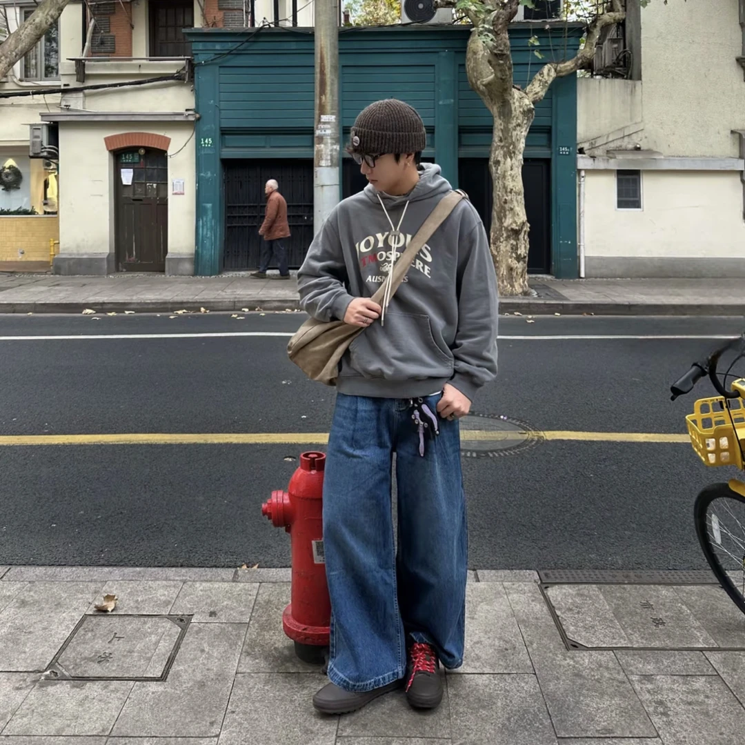 拍照很出彩！复古做旧水洗连帽卫衣 男女同款（微瑕）