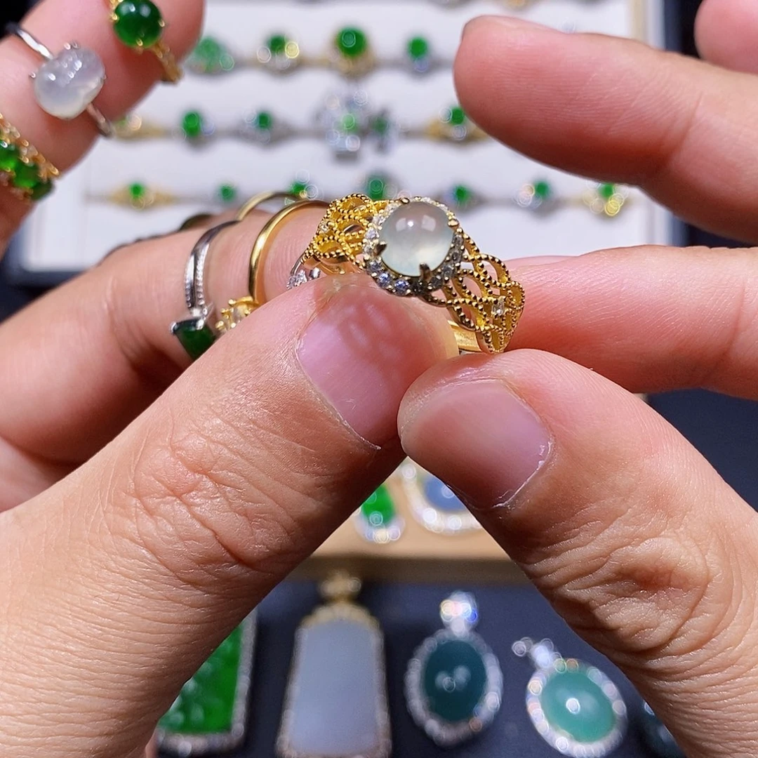 银S925镶嵌戒指翡翠戒指