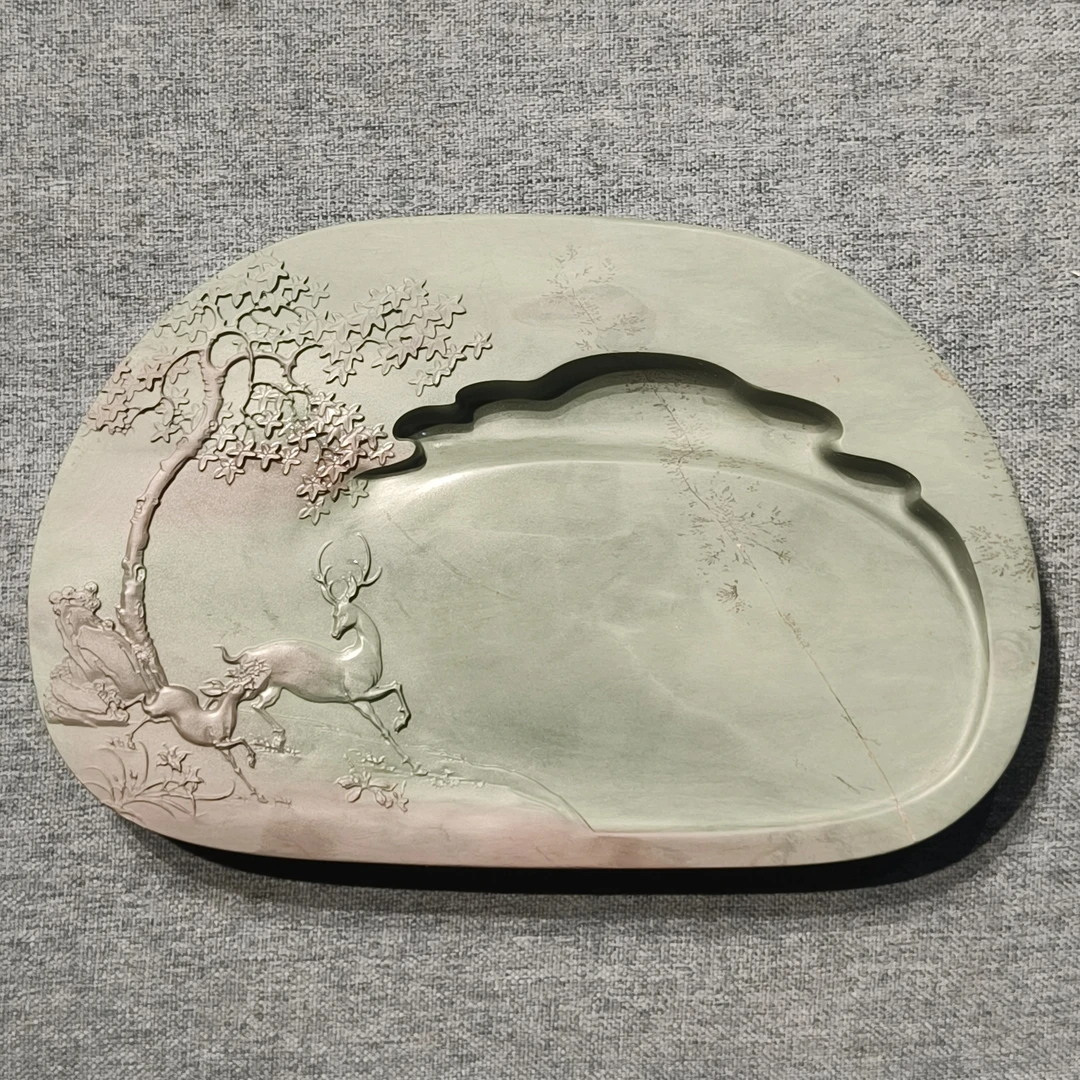 甘肃洮砚，西江双色浮雕福禄砚，尺寸24*15.6*2.1厘米
