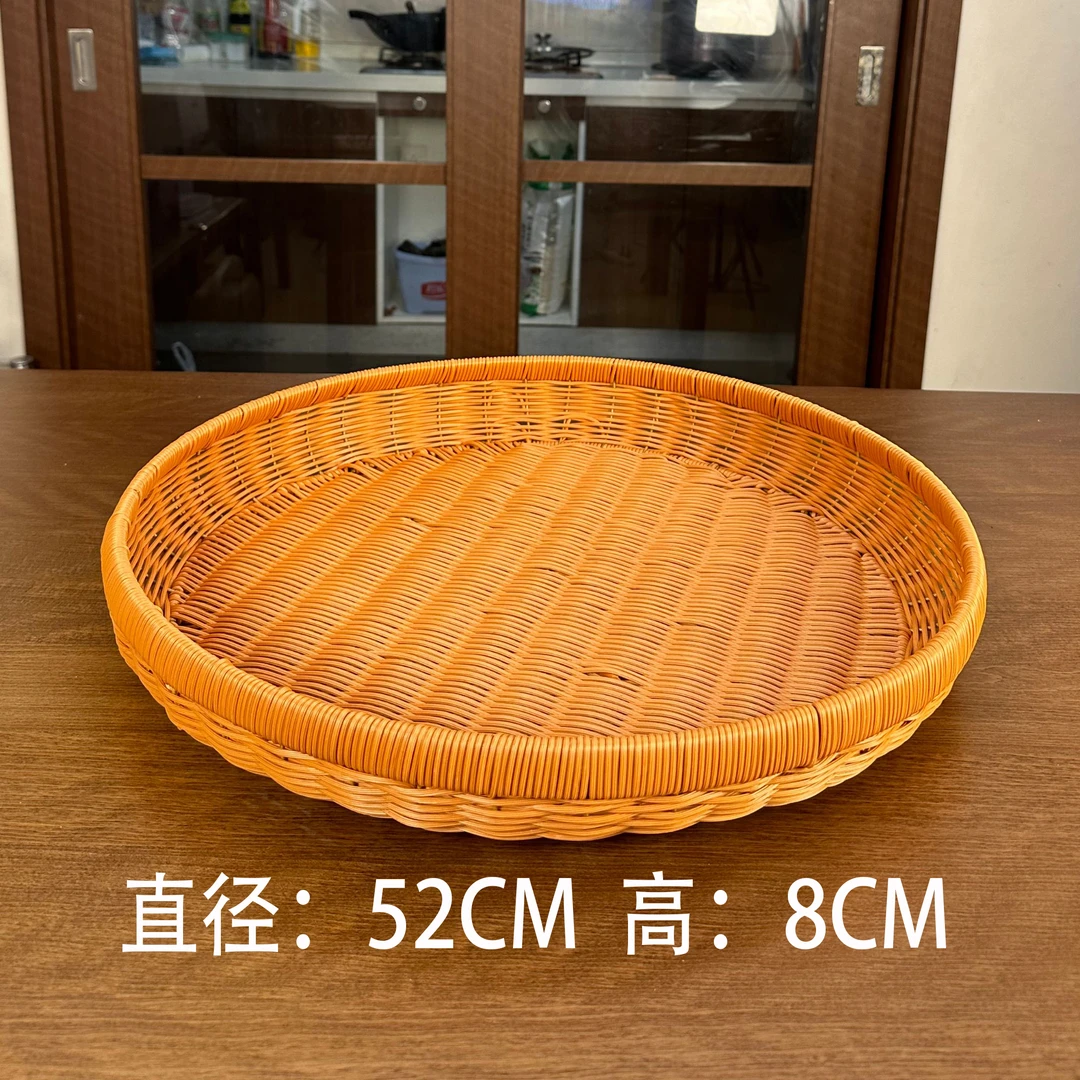 仿藤簸箕晒筐圆形家用馒头筐纯手工编织棕色收纳框简约52*8
