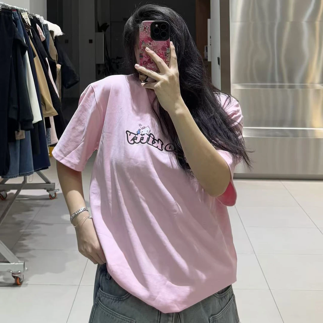 《大韩韩推荐》圆领猫咪短袖大码女显瘦宽松百搭舒适休闲可爱高克重