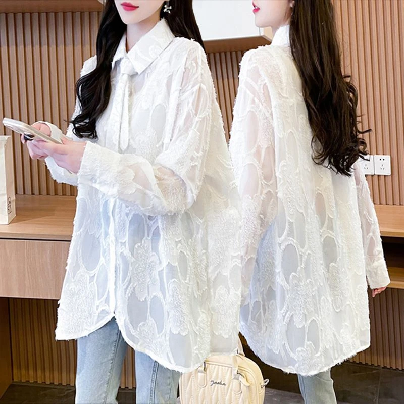 设计感镂空衬衫防晒衣女2025夏季新款韩版宽松透气中长款开衫上衣