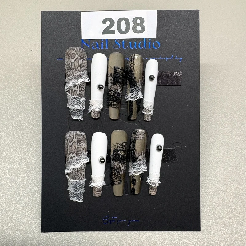 （编号208） 纯手工穿戴甲欧美辣妹甜酷高级奢华重工加长款美甲可拆