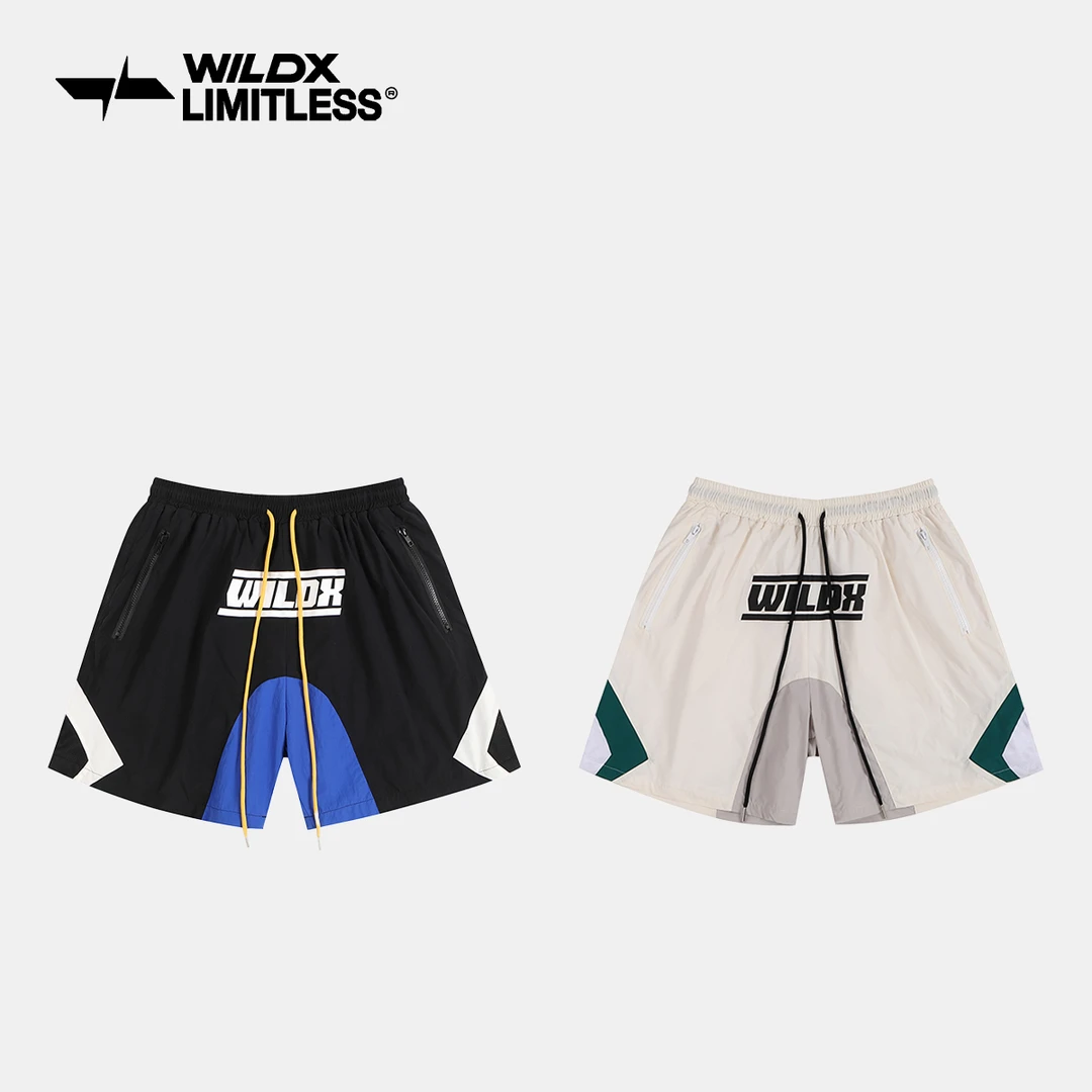 WildX 「竞速俱乐部」美式梭织双层网眼四分国潮篮球运动宽松短裤