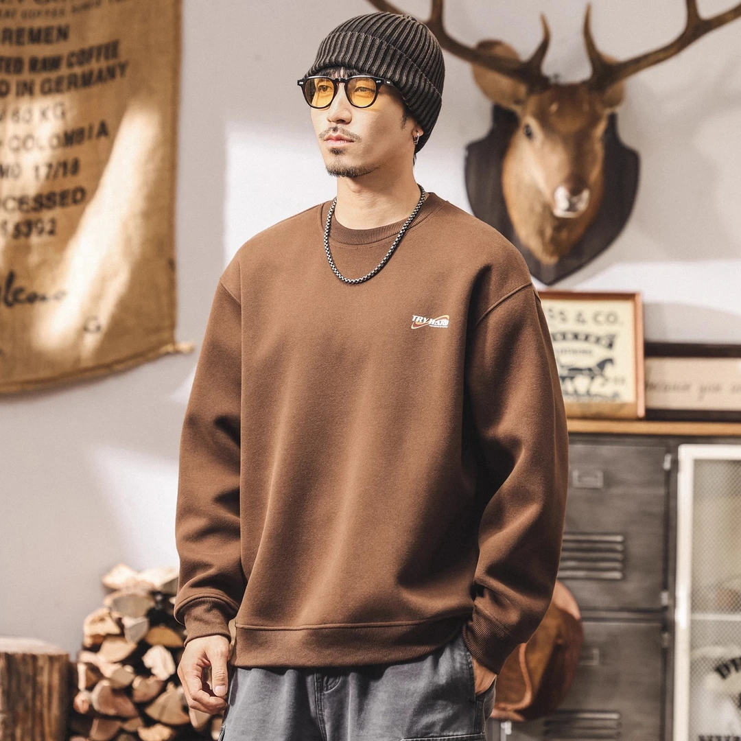 美式复古卫衣男秋冬新款潮牌百搭重磅宽松大码简约休闲男士上衣潮