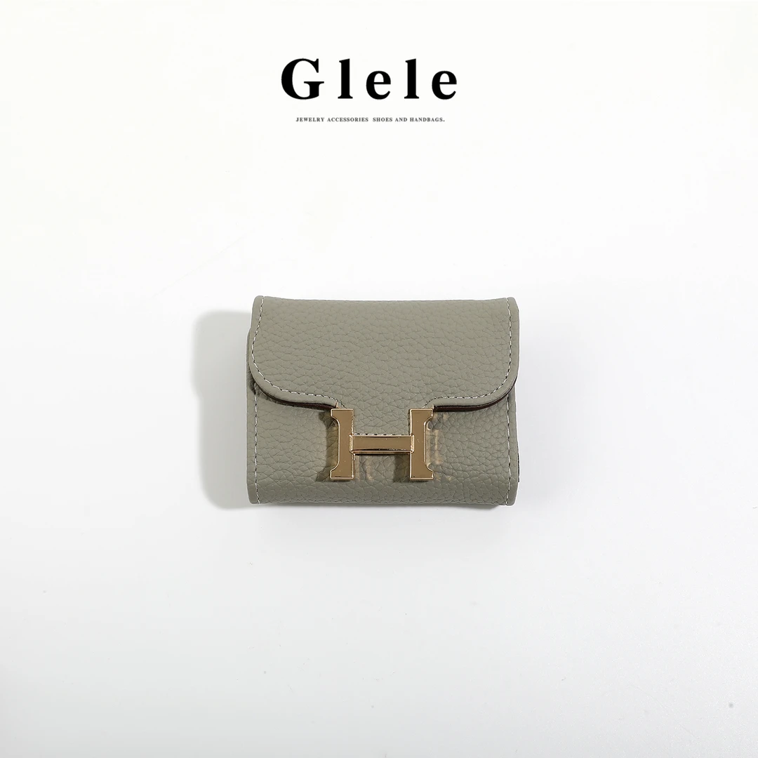 Glele私服「H荔枝纹卡包」小巧精致高档H扣荔枝纹零钱包