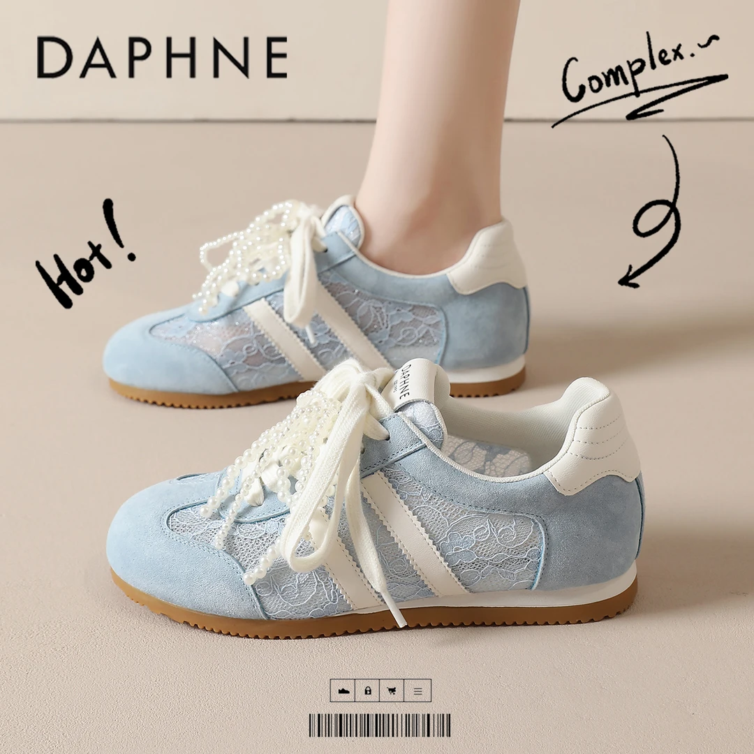 达芙妮芭蕾德训鞋女2025爆款夏季设计感蕾丝网面透气阿甘休闲板鞋