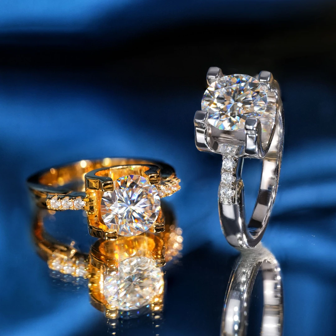 925银莫桑石戒指 【福利】2克拉莫桑钻戒指牛头可过测钻笔两色任选