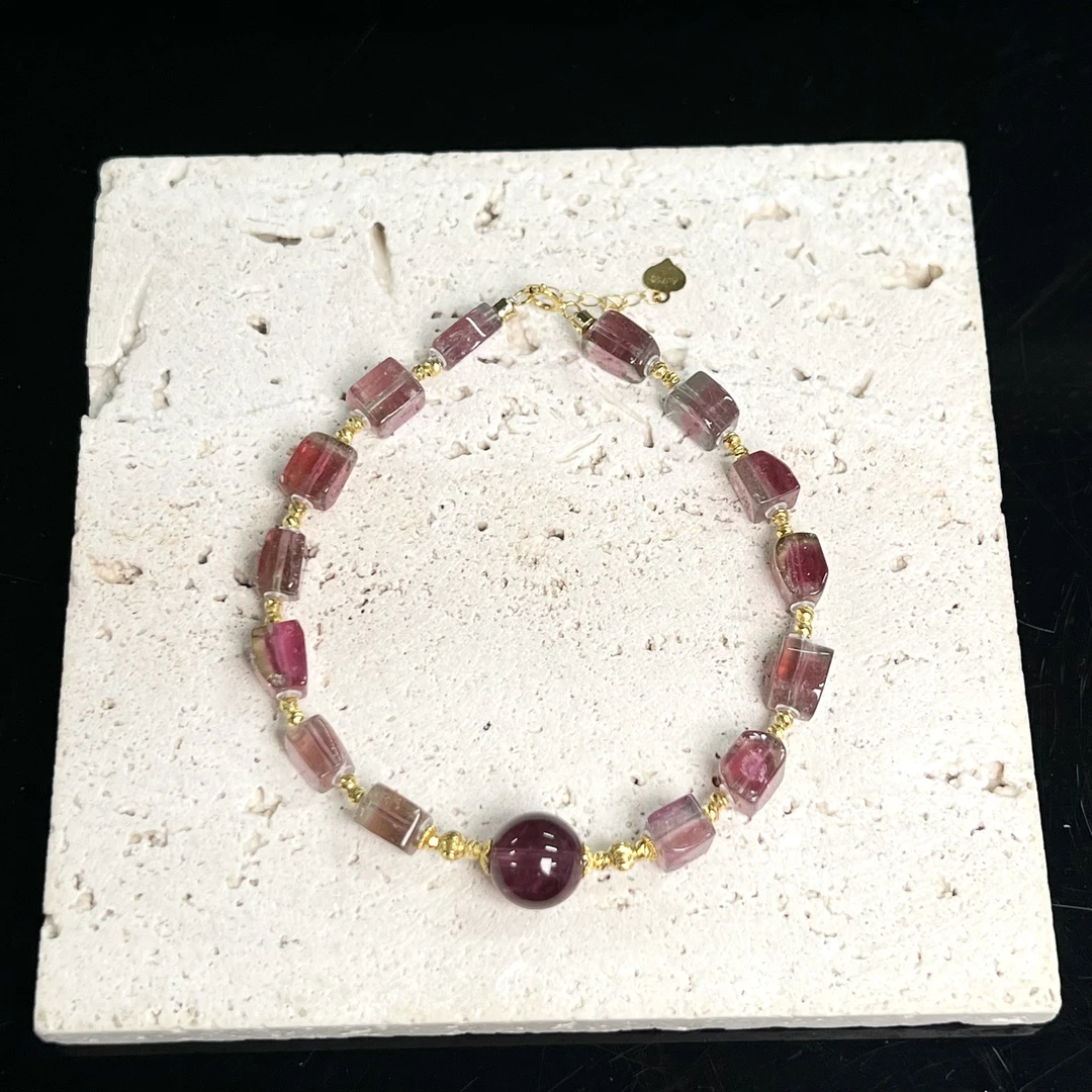 【春水初生】H L-18k金天然DIY碧玺手串B106H-245一9*5mm+