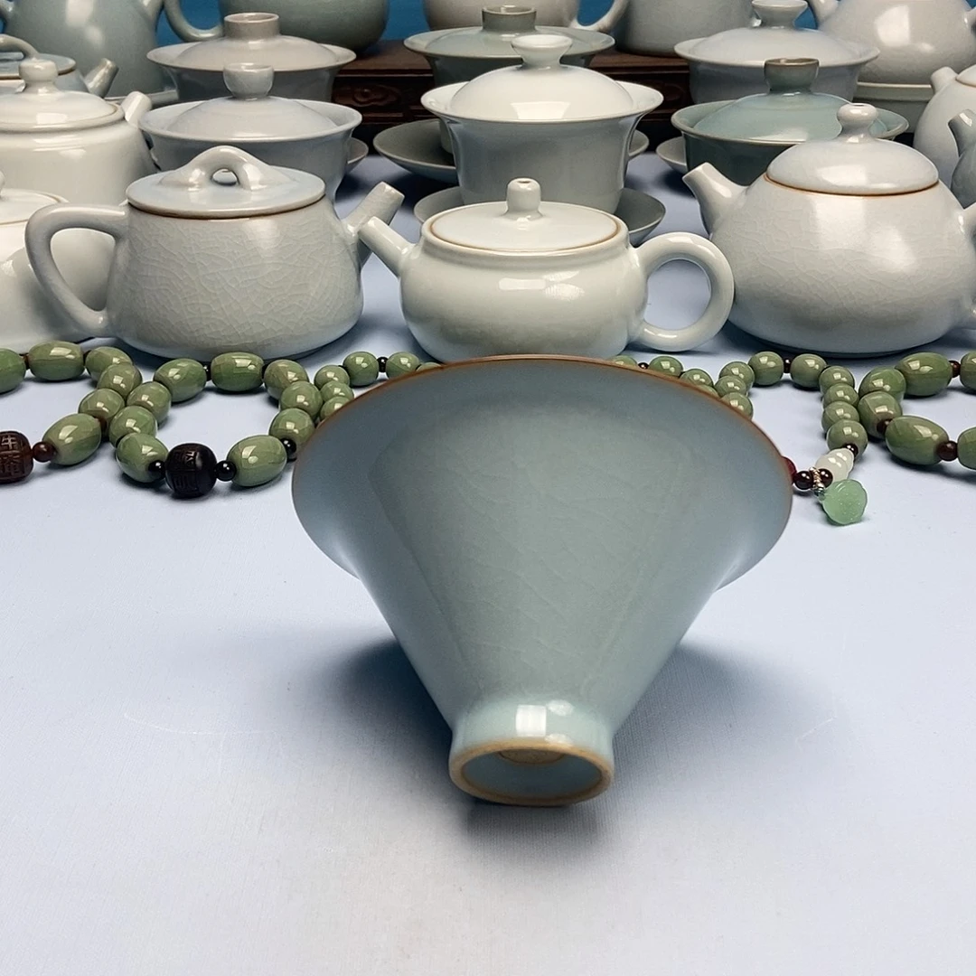 杯孤品天青微蓝都笠杯原矿原釉原产地