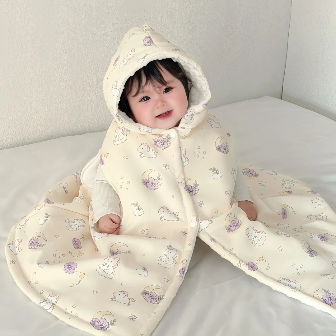 婴儿披风斗篷外出防风连帽保暖披肩夹棉加绒加厚男女宝宝秋冬抱被