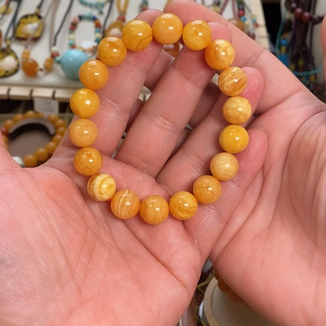 南***音琥珀未镶嵌手链花蜡单圈手串