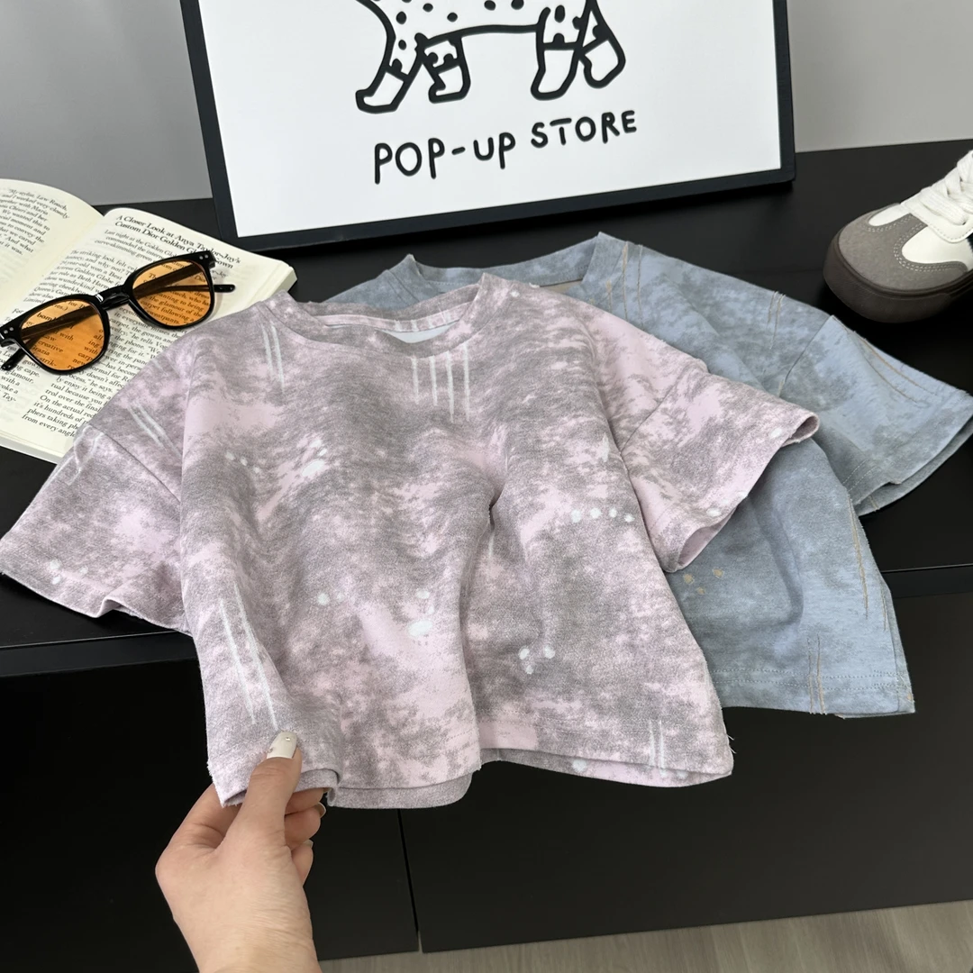 【仟与】儿童T恤2025夏季新款男童短袖洋气百搭渐变短袖上衣AX823