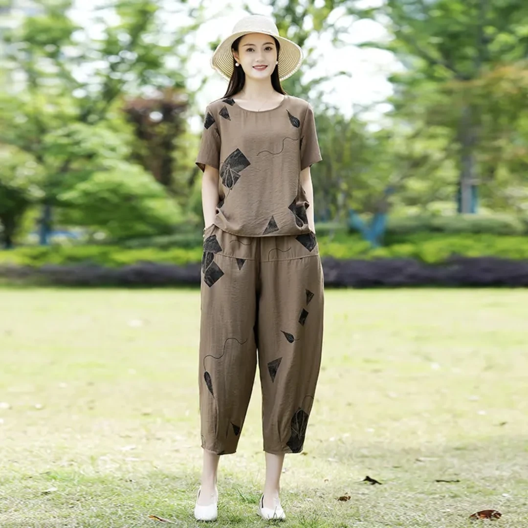 【运费补贴】夏装新款时尚洋气宽松大码印花显瘦洋气中年妈妈装套装