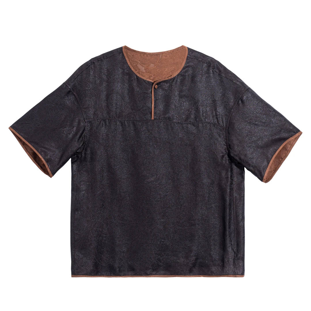 男士夏季新中式拉链短袖外套 桑蚕丝花萝香云纱上衣-D513015