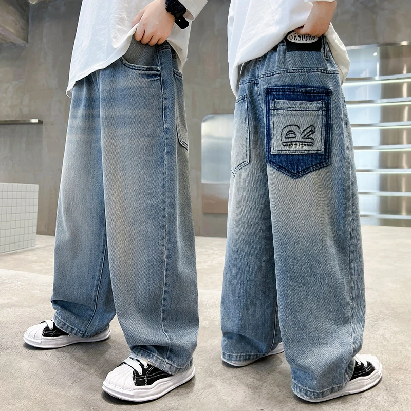 男童牛仔裤春秋款2025新款儿童春装裤子中大童男孩春季长裤宽松潮