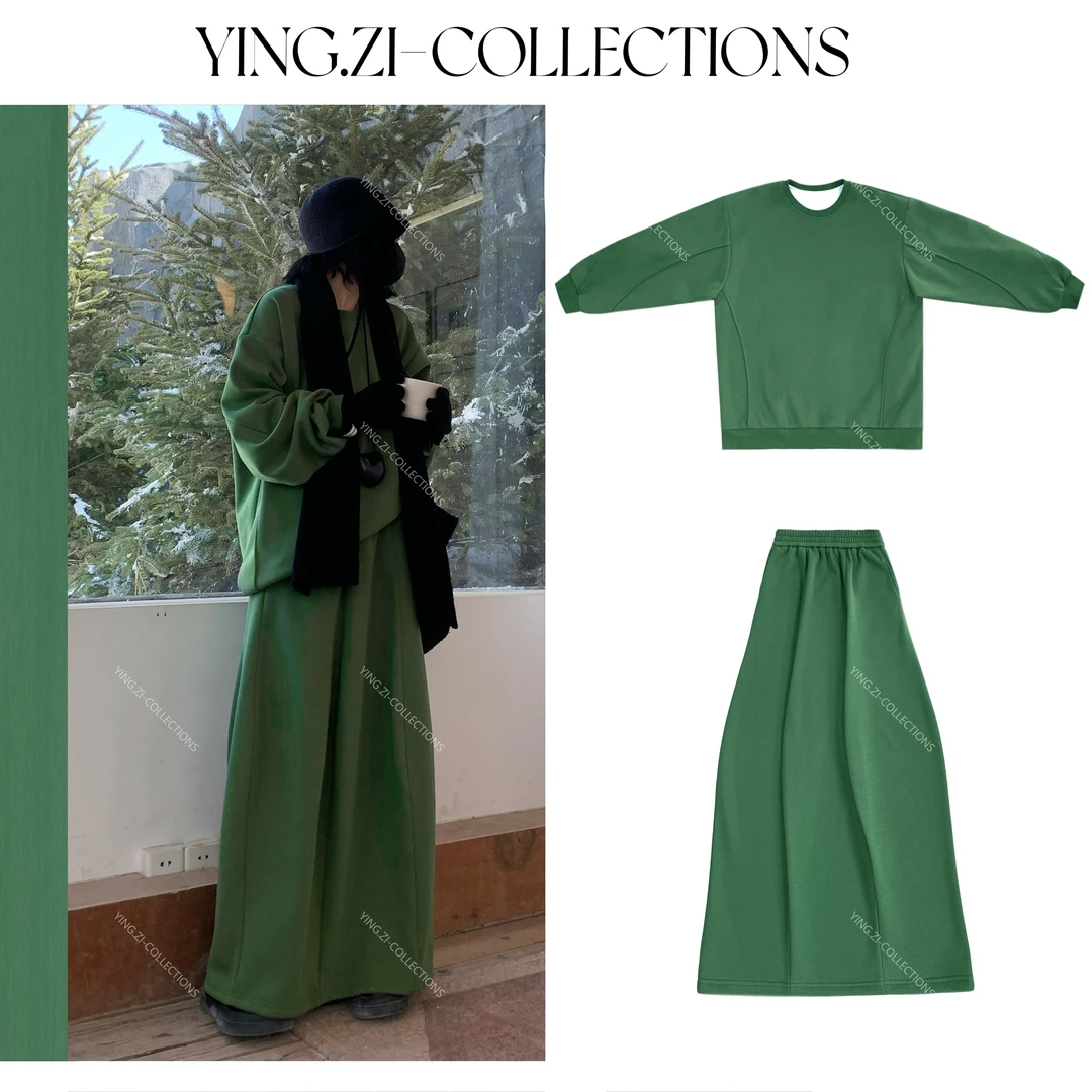 Ying-Zi【归然】加绒极简圆领设计感卫衣套装