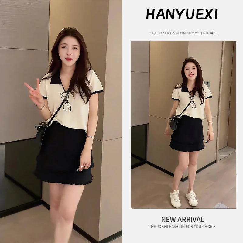 夏季一整套女装2025新款韩版减龄气质显瘦时尚短袖上衣短裙两件套