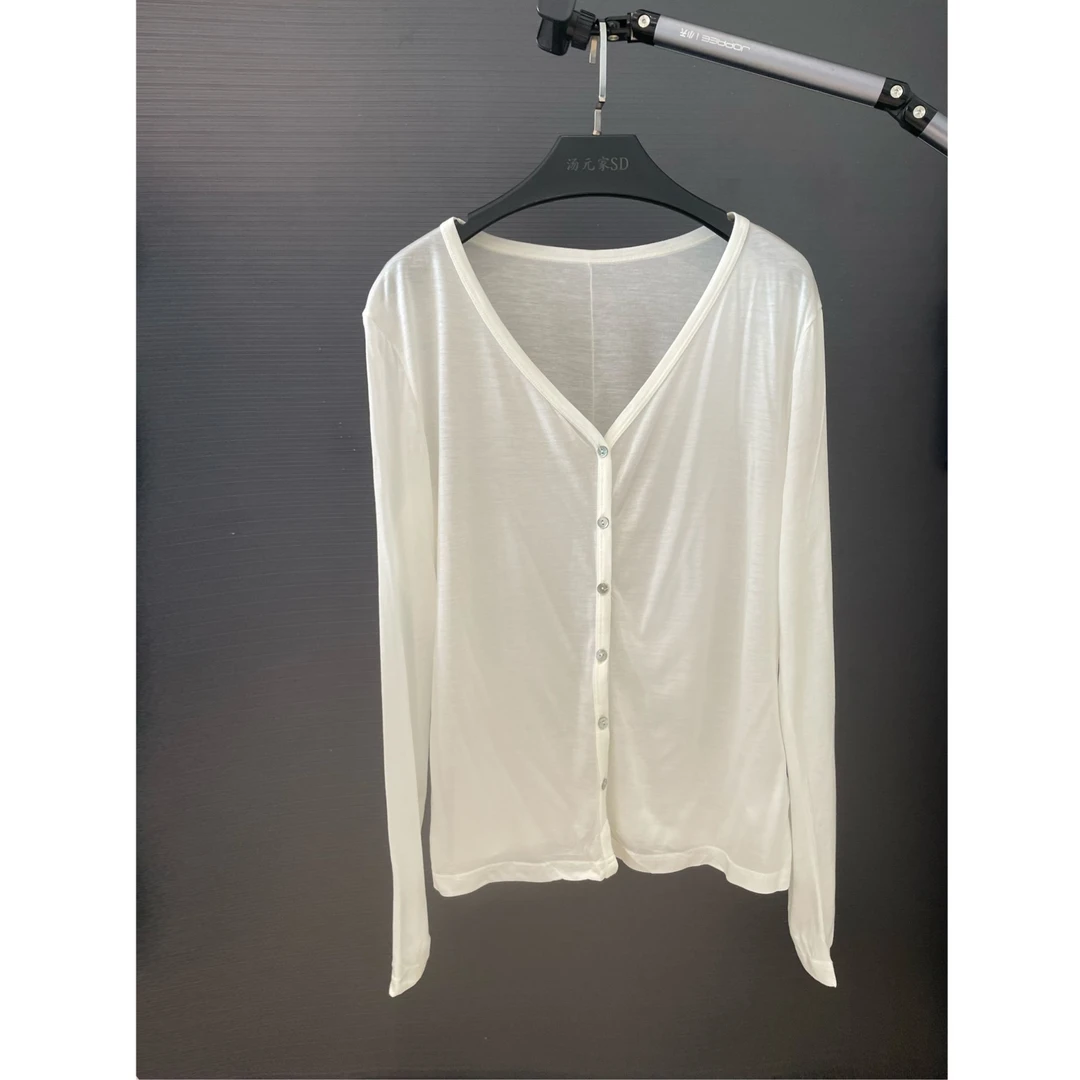 汤元家sd夏季天丝醋酸羊毛薄款防晒T恤白色开衫高端