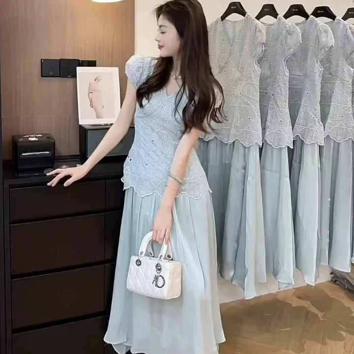 191 B 韩版女新款夏款时尚洋气百搭休闲纯色连衣裙