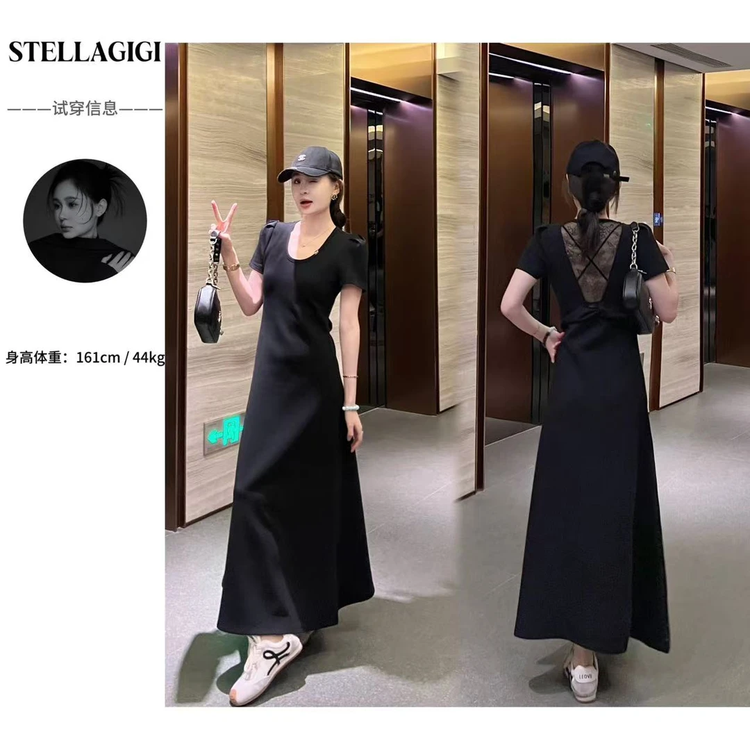 SG / 郭幂幂 SS 气质高级感 后背扭结蕾丝显瘦连衣裙Q-20250273