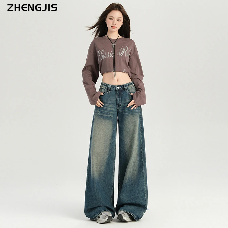 阔腿牛仔裤女春秋新款复古慵懒松驰感直筒宽松显瘦时尚百搭长裤