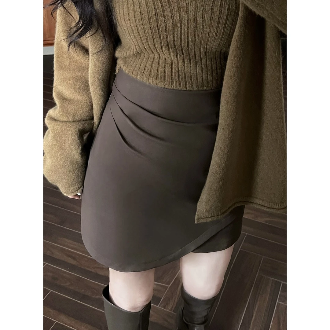 现货【大码纯欲百搭皮裙】 微胖mm早秋收腰显瘦PU半身裙08022C