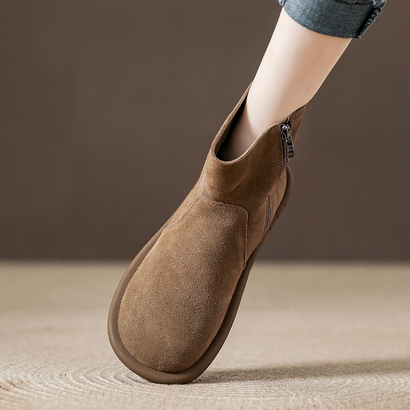 网红明星爆款磨砂皮透气短筒防滑防脏秋冬加绒马丁靴平底女靴短靴